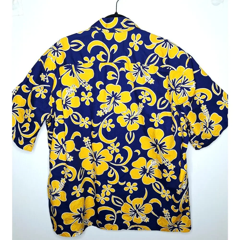 Hilo Hattie Hawaiian Shirt Mens XL Floral Hibiscus Cotton Camp Berkeley Warriors